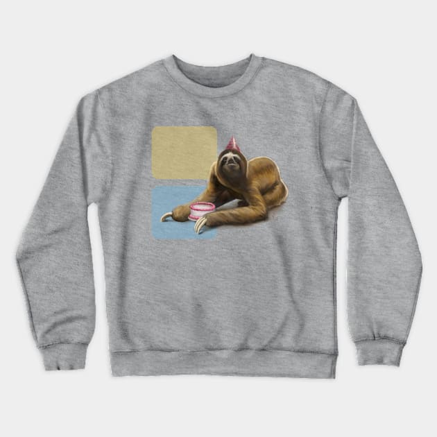 Sloth with Cake Crewneck Sweatshirt by StudioCatawampus